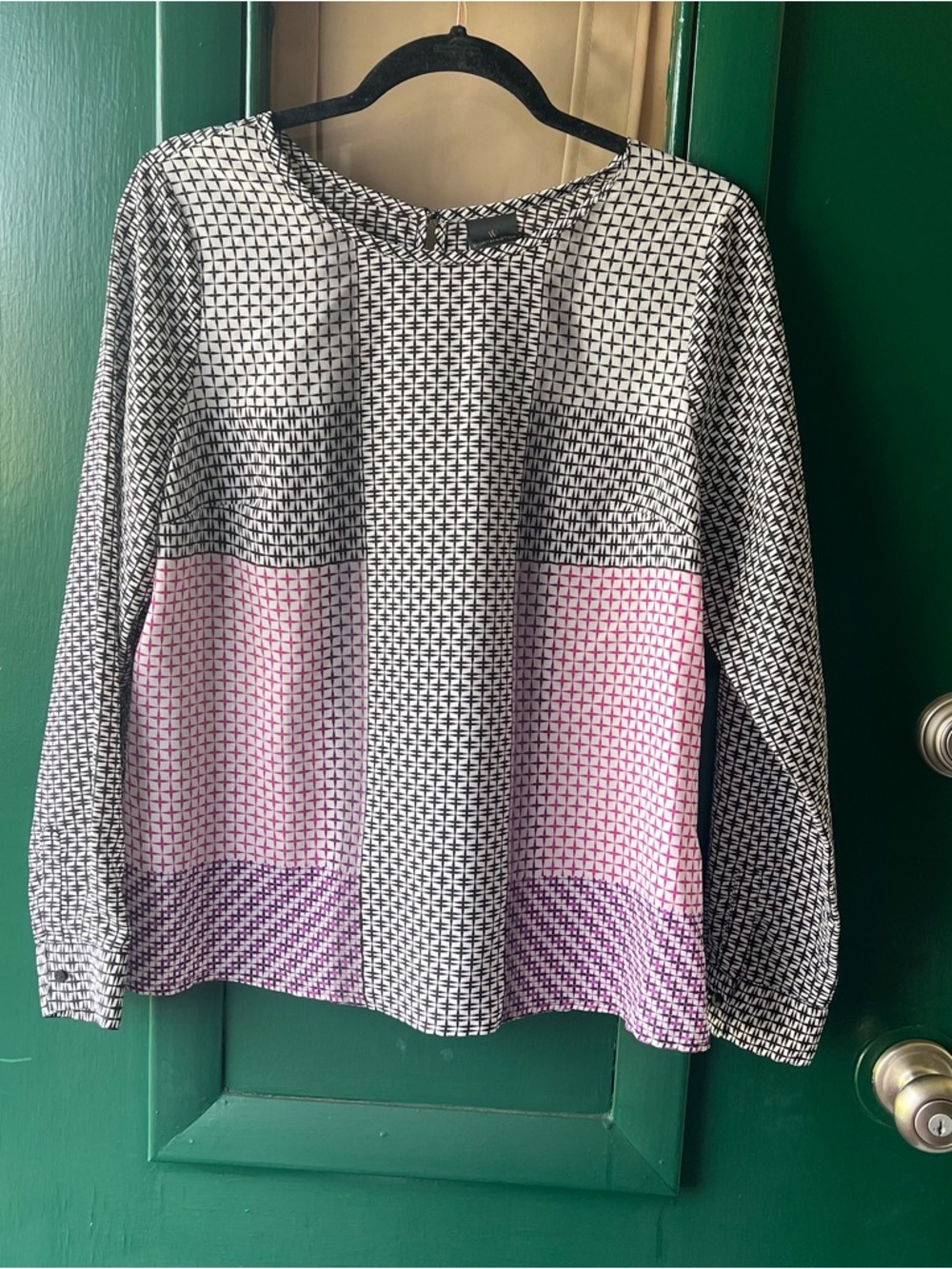 Worthington Black, Pink & Purple Colorblock Woven Blouse
